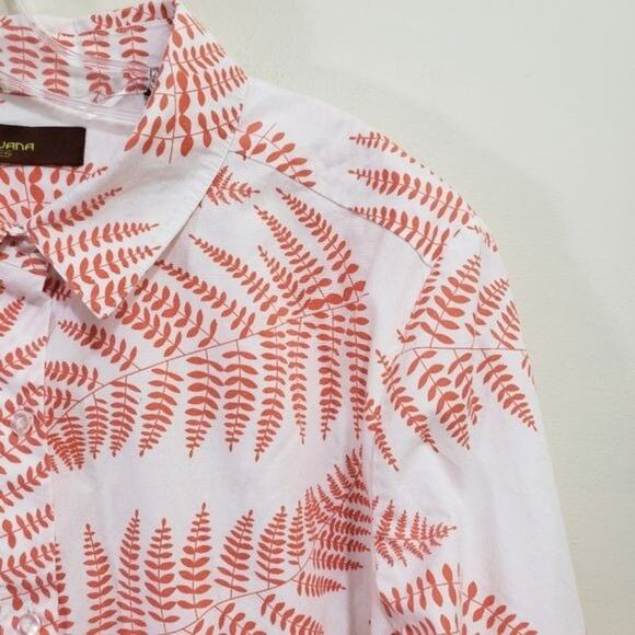 Havana Nines orange fern print 3/4" sleeve button up front blouse woman's size L - Picture 4 of 9